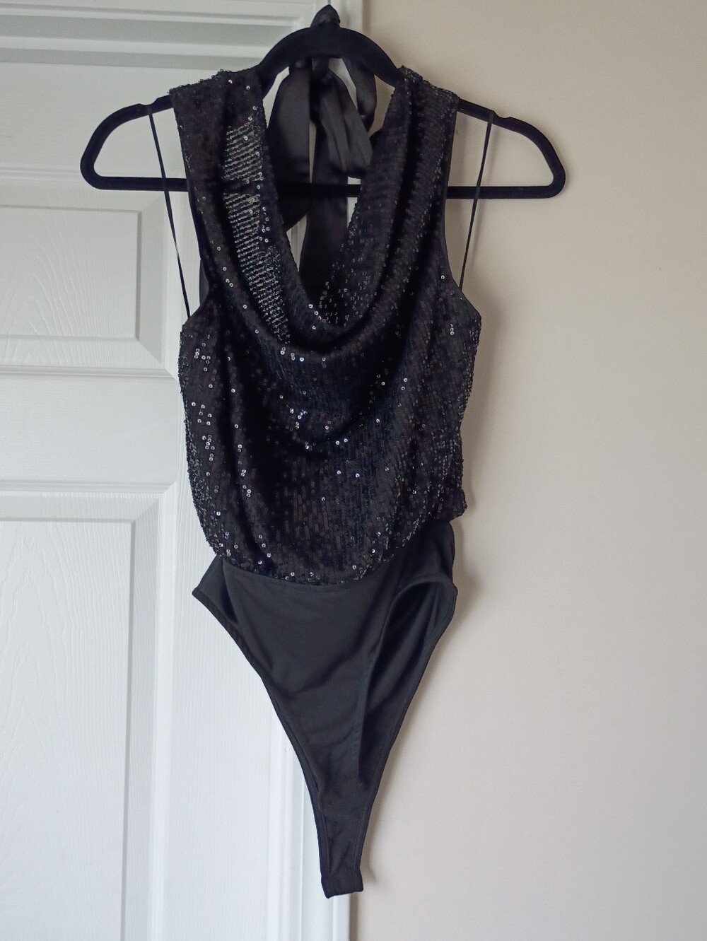 Miss Avenue Sequin Cowl Neck Black Bodysuit M NWT
